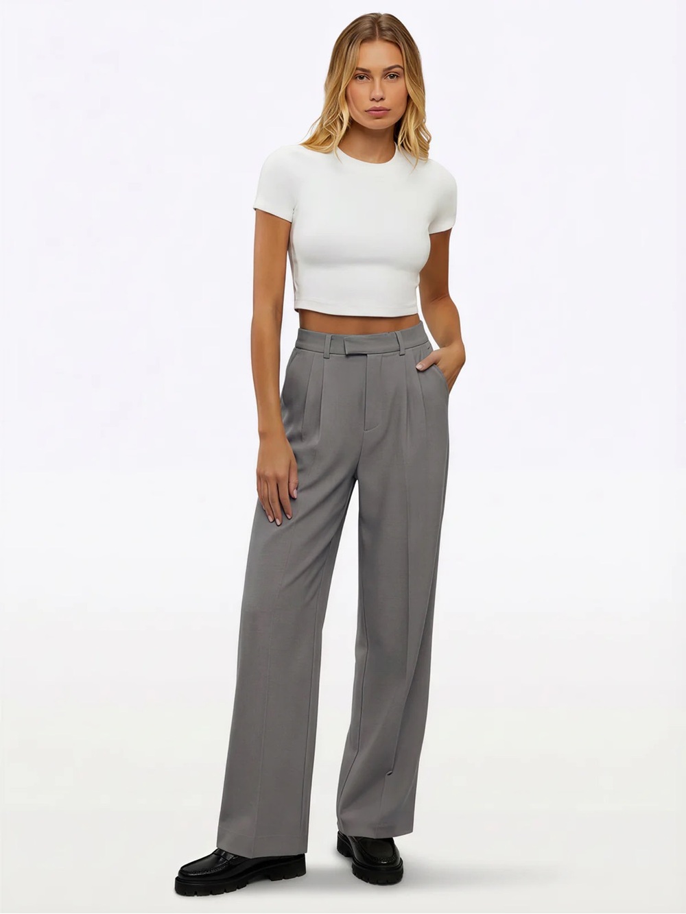 NWT Cuts Essential Wide-Leg Pleated Women’s Trousers in Gray